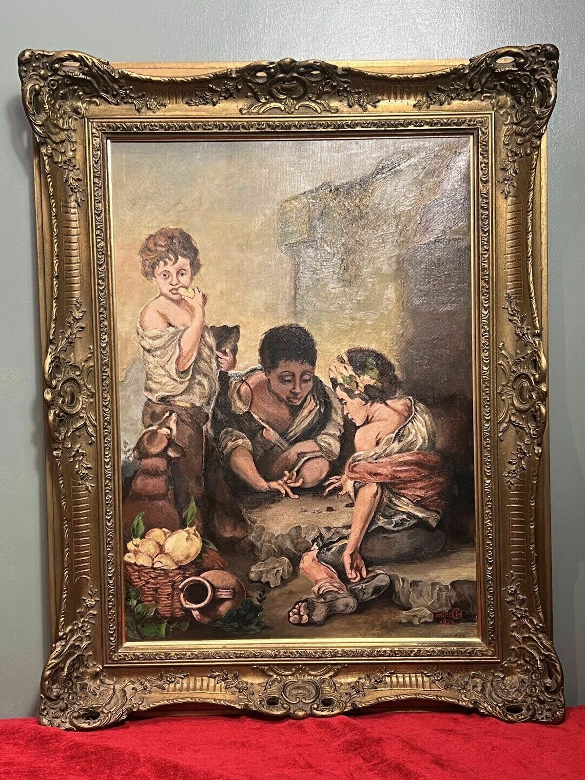 Spanish School Oil Painting After Bartolome Murillo's 'Young Boys Playing Dice' photo furniture