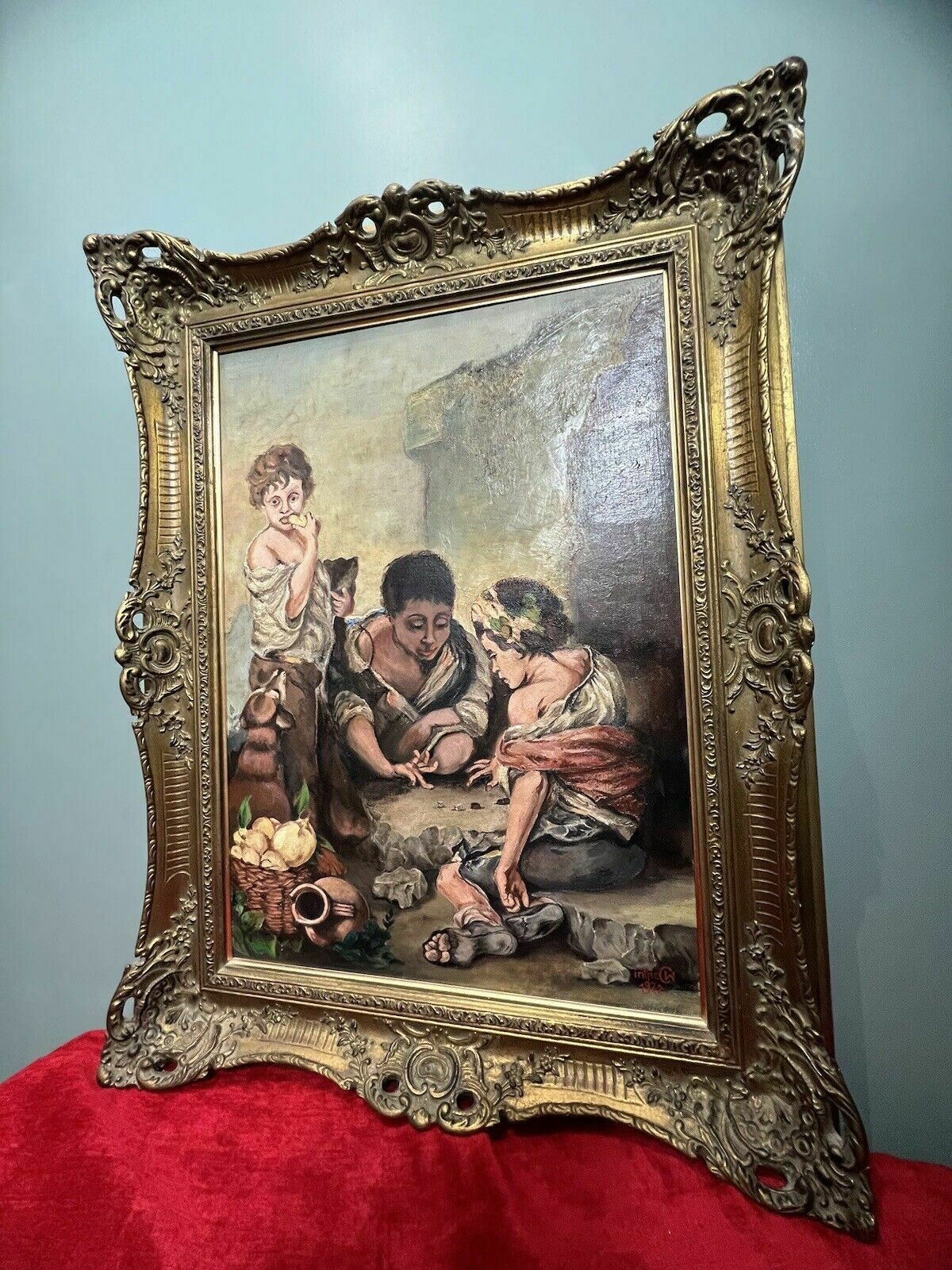 Spanish School Oil Painting After Bartolome Murillo's 'Young Boys Playing Dice' photo Art