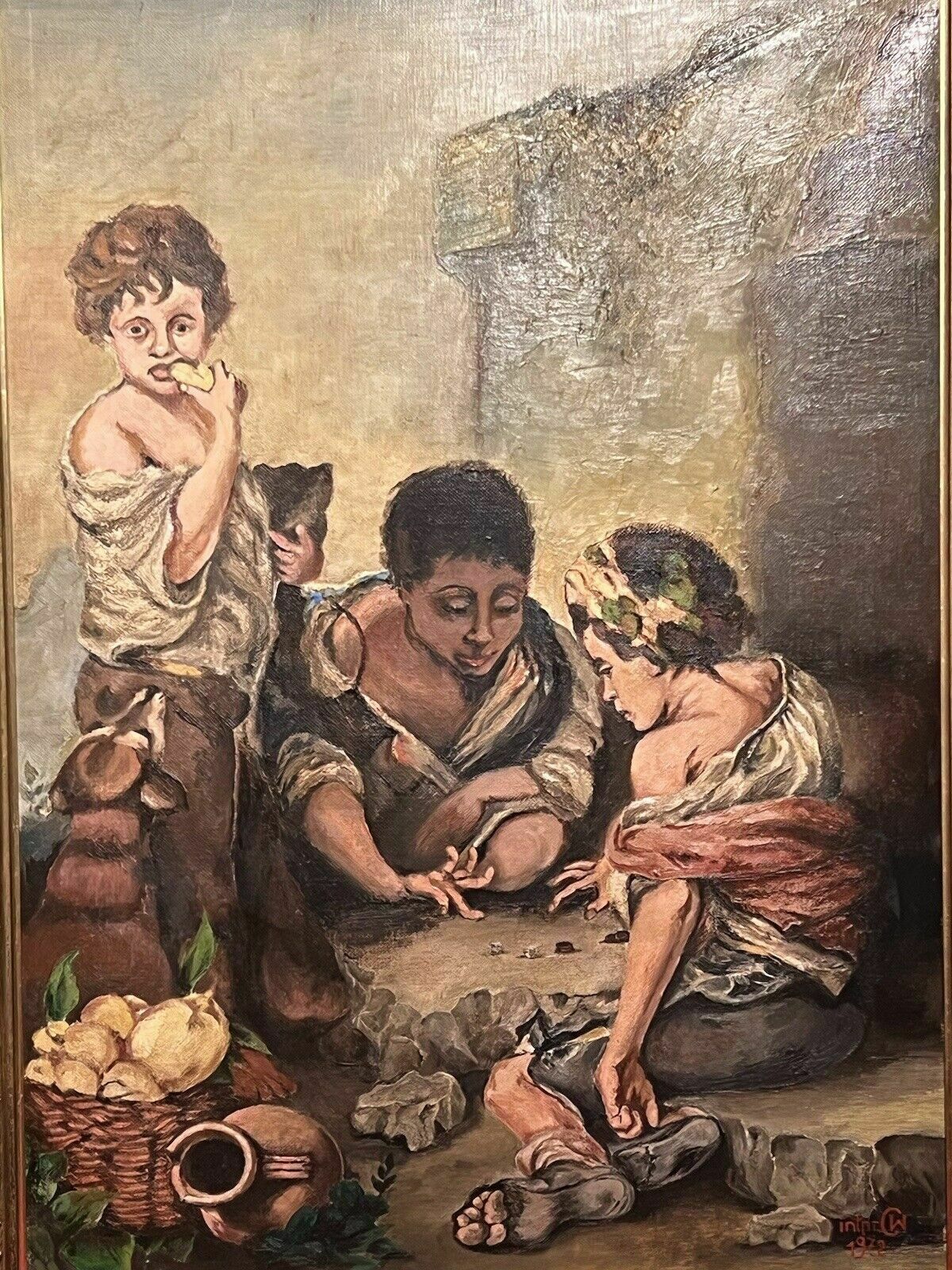 Spanish School Oil Painting After Bartolome Murillo's 'Young Boys Playing Dice' photo vinterior