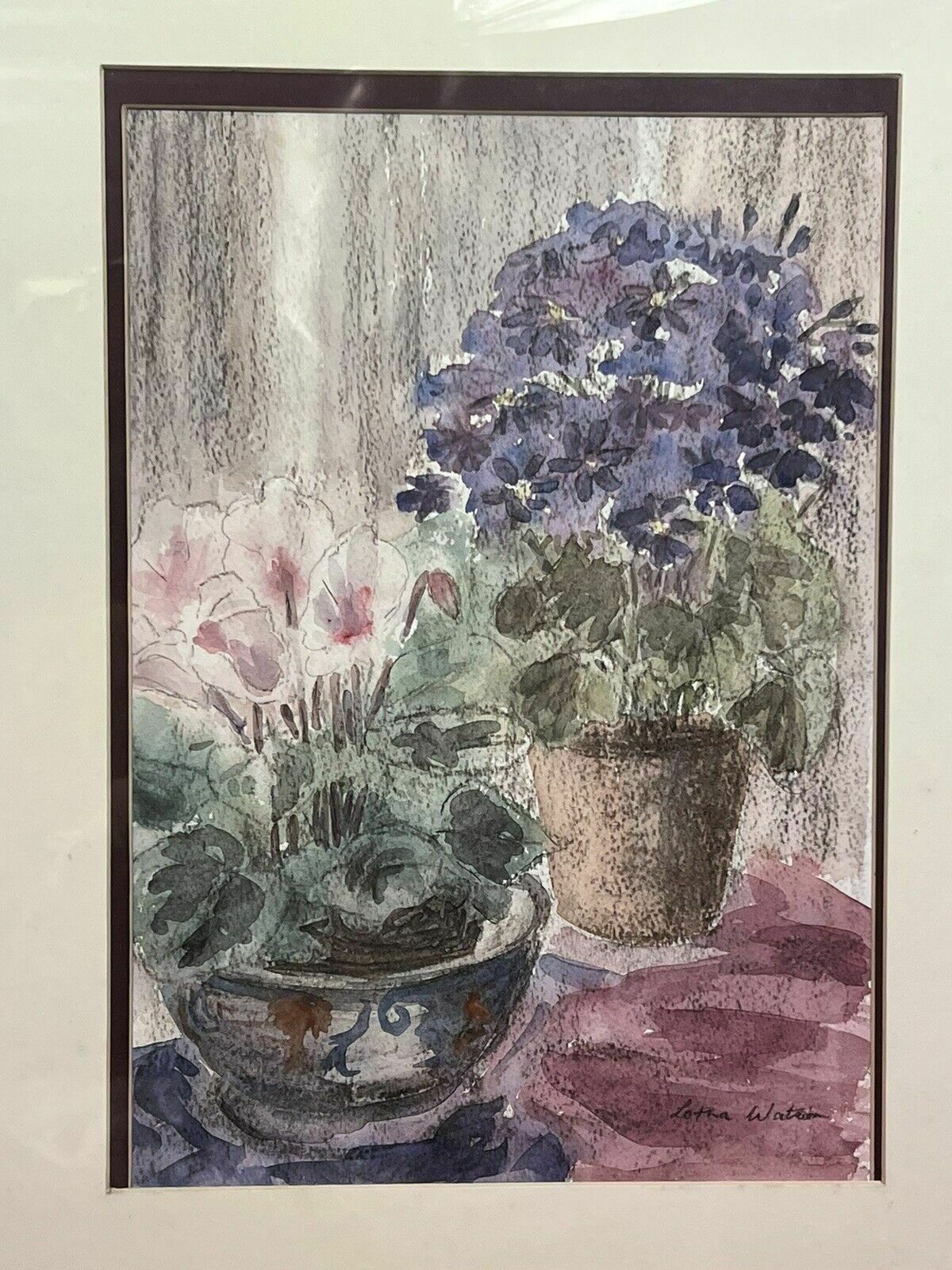 20th Century Botanical Stil Life Watercolour Painting By Artist Lorna Watson photo vintage