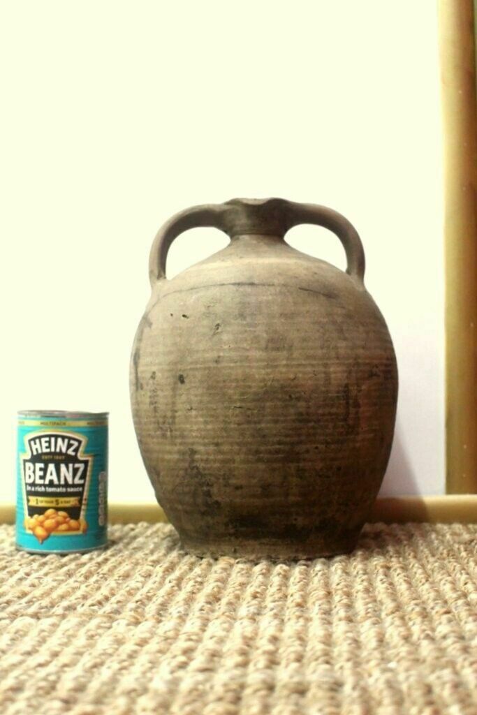 Tactile 19thc Antique French Hand Turned Clay Stoneware Twinhandled Oil Pot photo vintage
