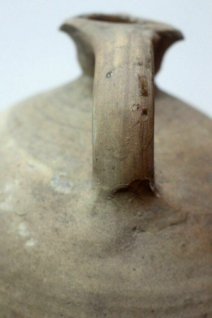 photo vinterior Tactile 19thc Antique French Hand Turned Clay Stoneware Twinhandled Oil Pot