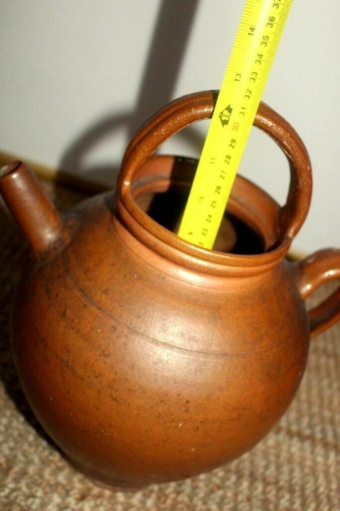 photo furniture 19thc Antique French Hand Turned Clay Stoneware 2 Handle Oil Pot