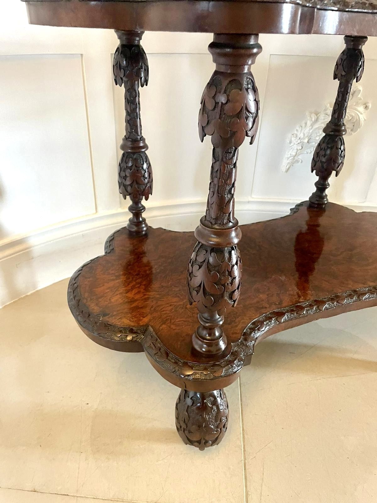 Rare Irish Antique 19th Century Exhibition Quality Freestanding Burr Walnut Carved Whatnot photo 3995.0