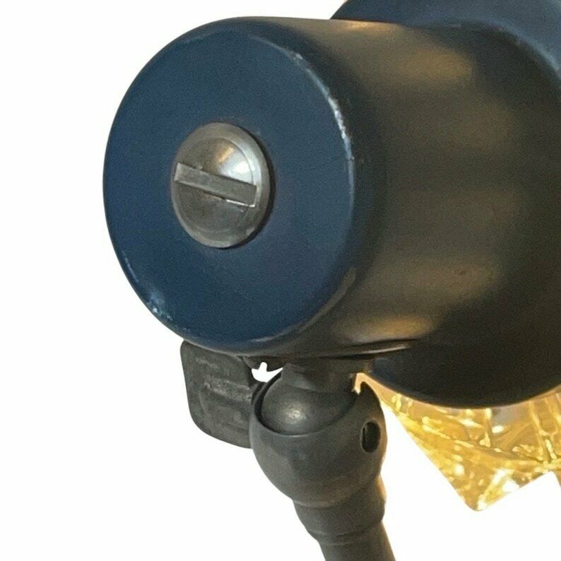 Approx. 1950   Night Lamp Or Desk Lamp   Rewired   Blue Metal Base And Pressed Glass Shade photo Lighting