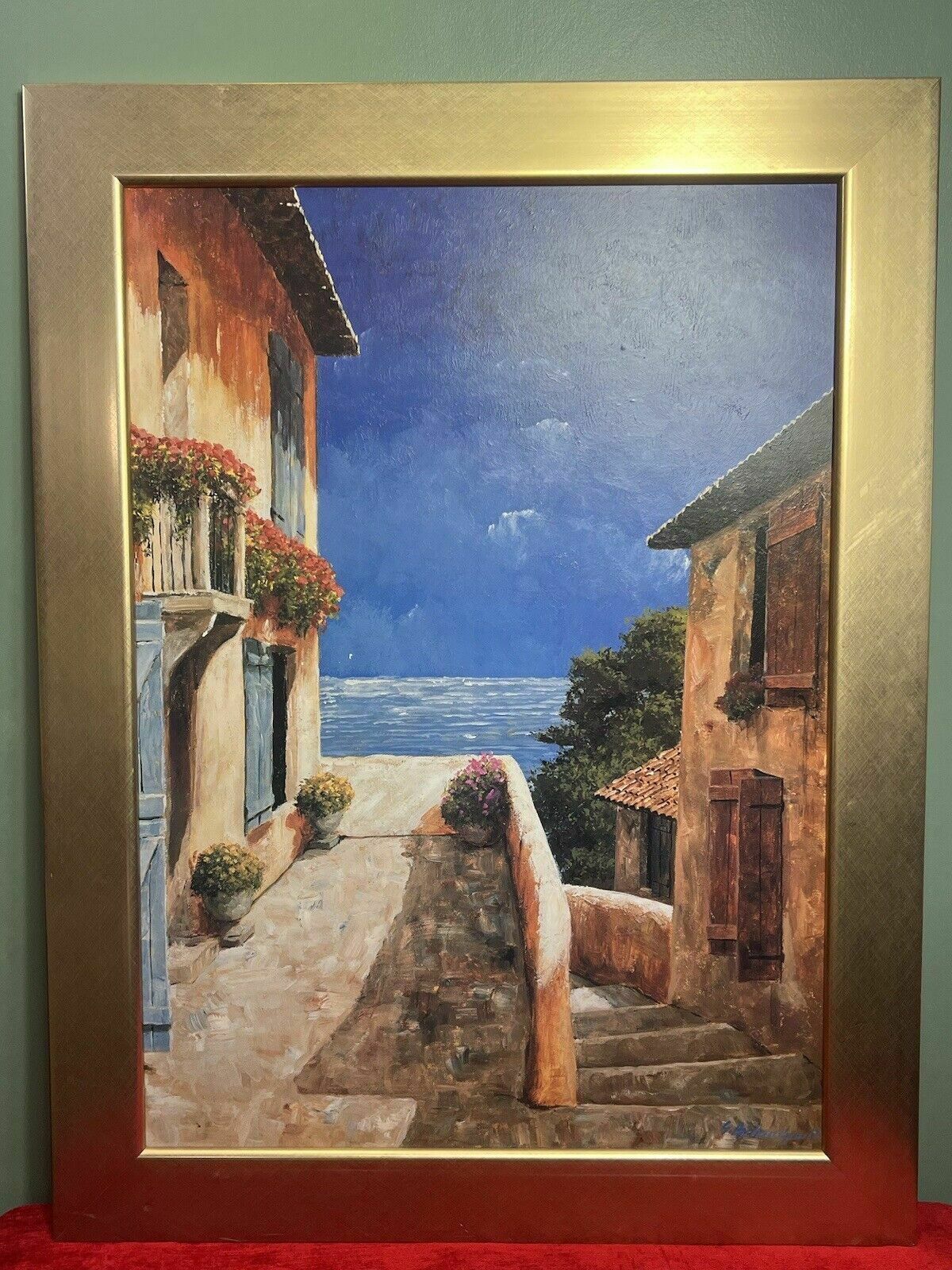 Art Giles Archambault 'Villa By The Sea' Large Acrylic Painting On Board photo