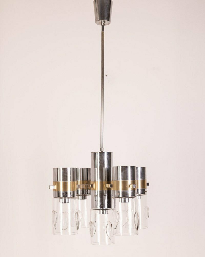 Metal And Glass Ceiling Lamp By Gaetano Sciolari, 1970s