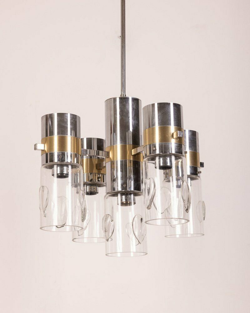 Metal And Glass Ceiling Lamp By Gaetano Sciolari, 1970s photo furniture