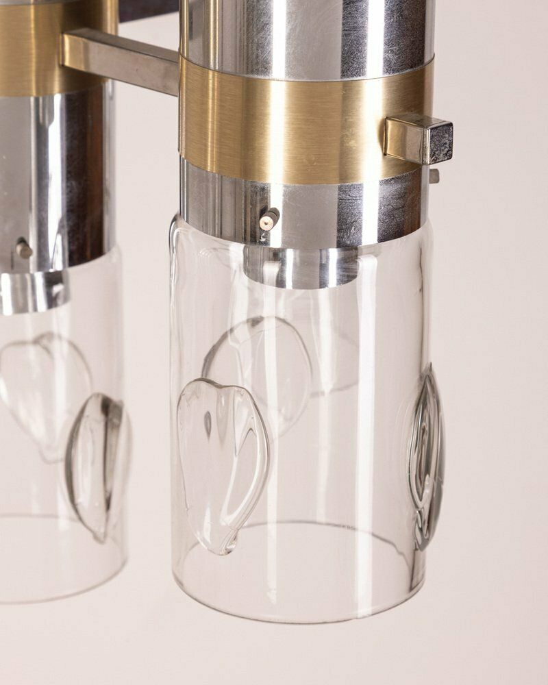 Metal And Glass Ceiling Lamp By Gaetano Sciolari, 1970s photo vintage