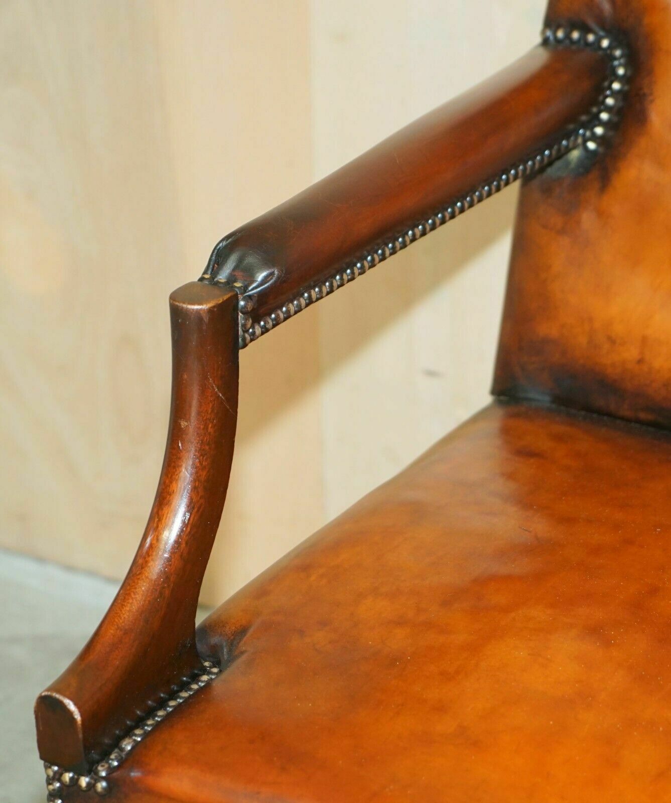 Antique Restored Gainsborough Hand Dyed Whisky Brown Leather Office Desk Chair photo vintage