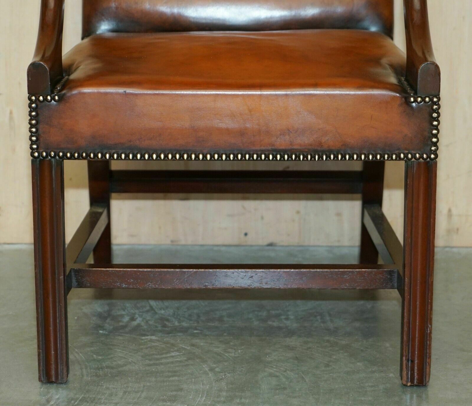 photo for sale Antique Restored Gainsborough Hand Dyed Whisky Brown Leather Office Desk Chair
