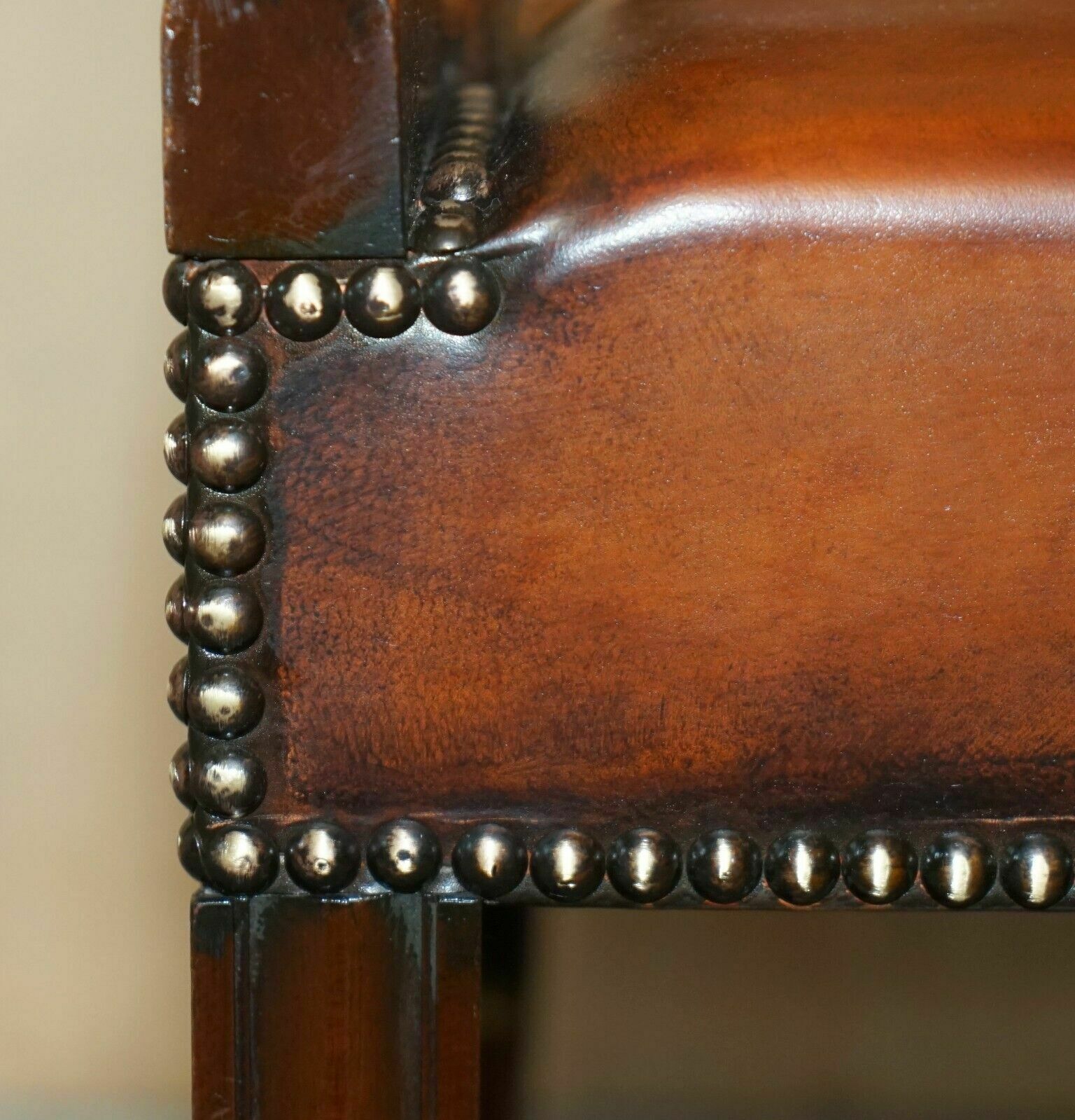 Furniture Antique Restored Gainsborough Hand Dyed Whisky Brown Leather Office Desk Chair photo