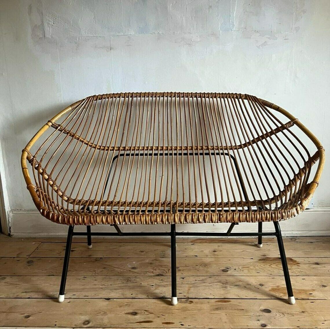 Vintage Bamboo 2 Seater Seat/ Love Seat /Settle photo vinterior