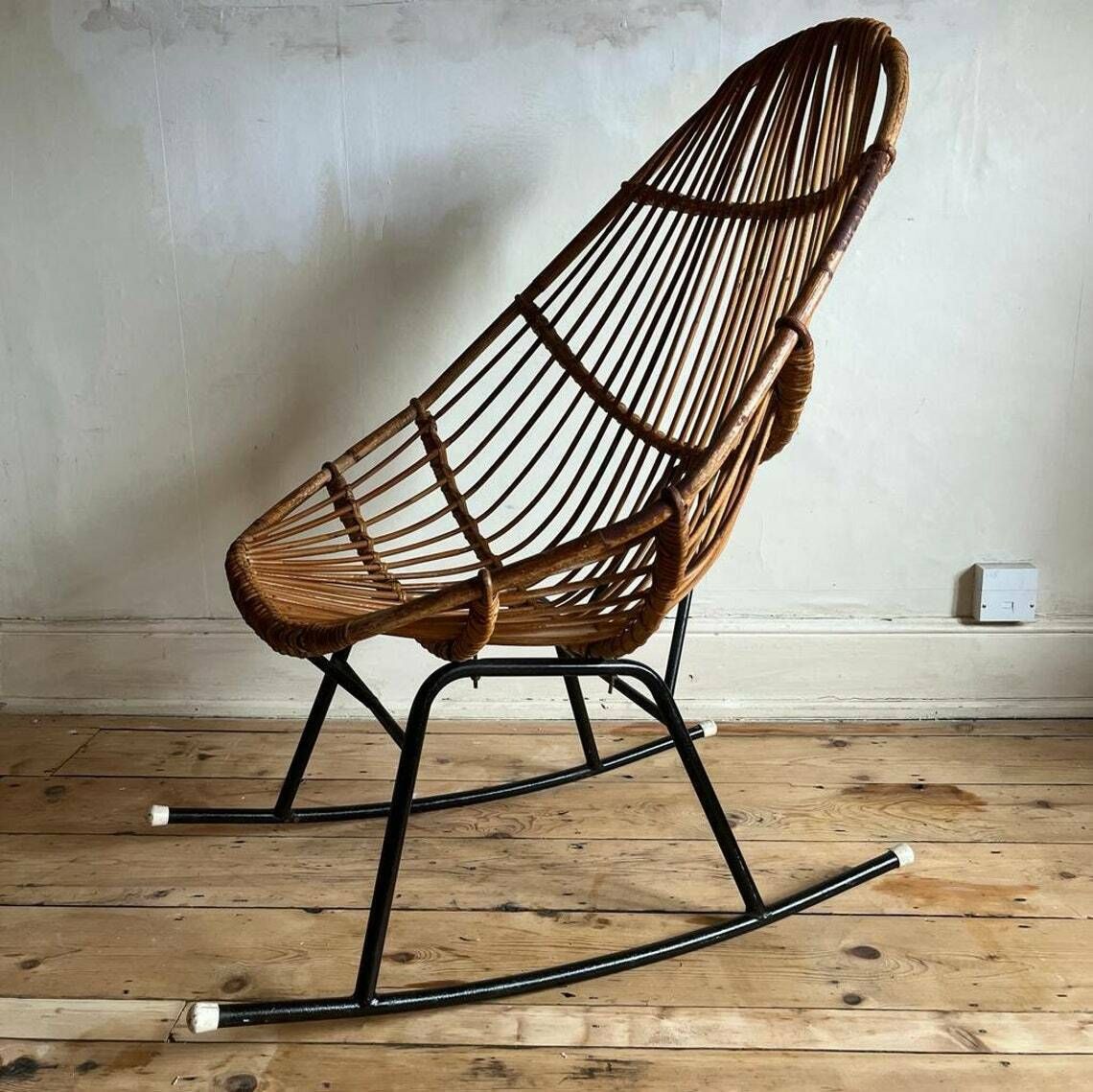 Italian Bamboo High Backed Rocking Chair With Black Frame photo buy