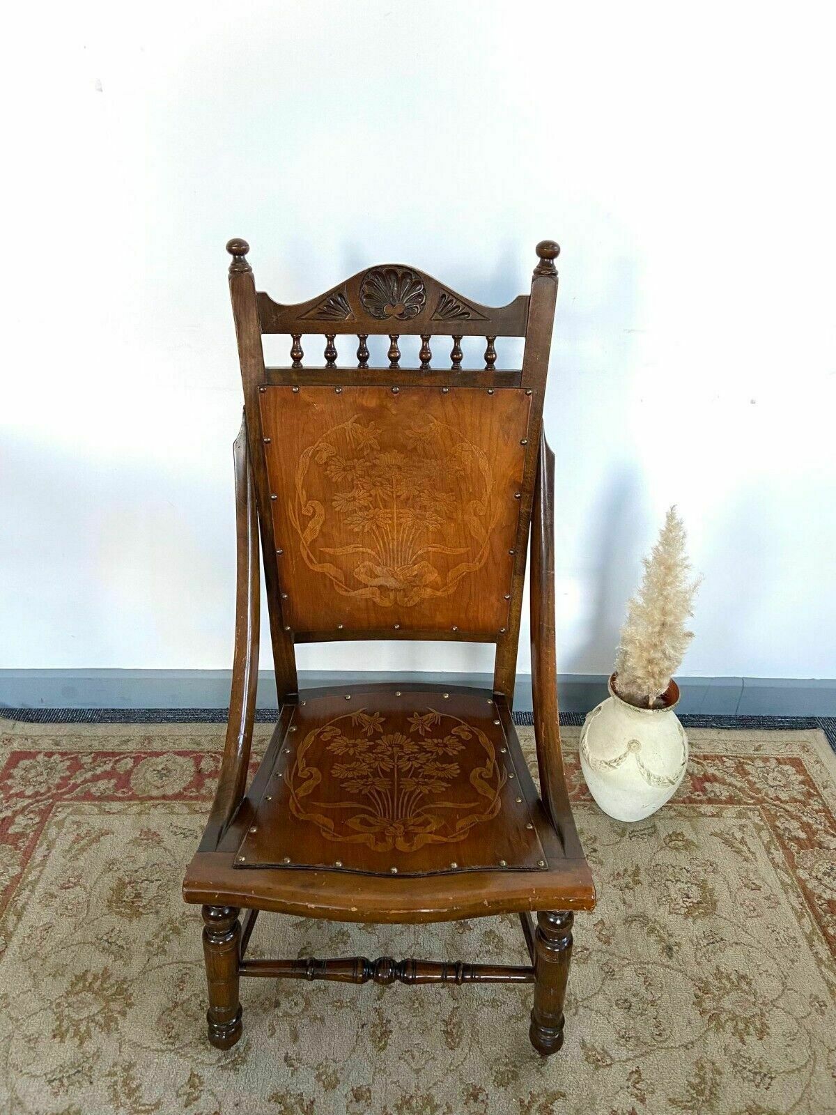 Antique Early 20th Edvardiancentury Beech Floral Occasional Chair Made In Englad photo Furniture