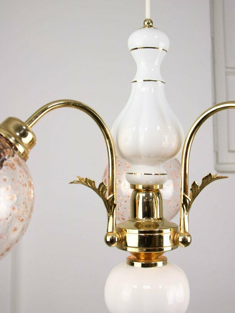 Vintage Italian Golden Ceramic And Glass Chandelier photo vintage