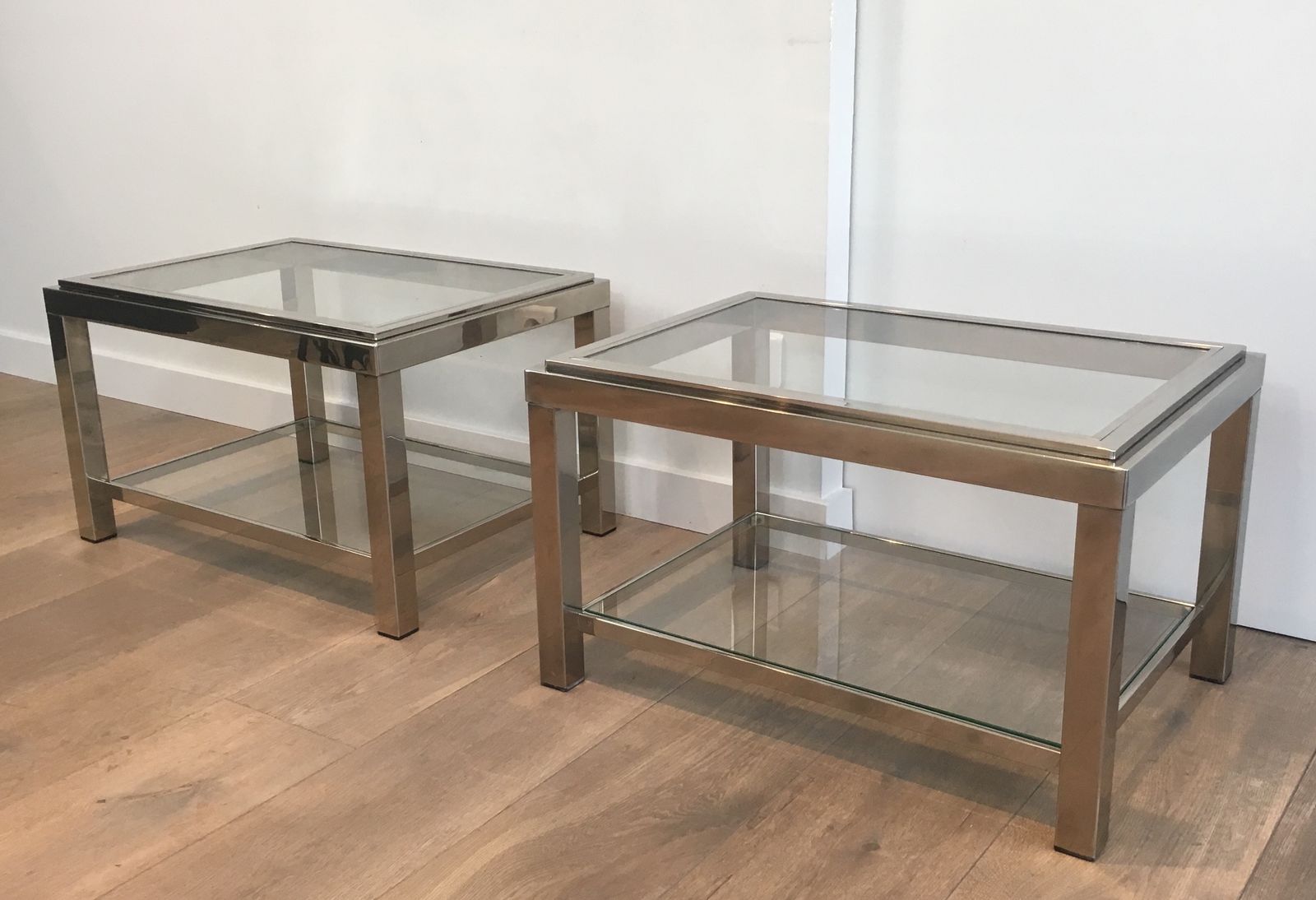 Pair Of Chrome End Tables With Glass Tops photo Furniture