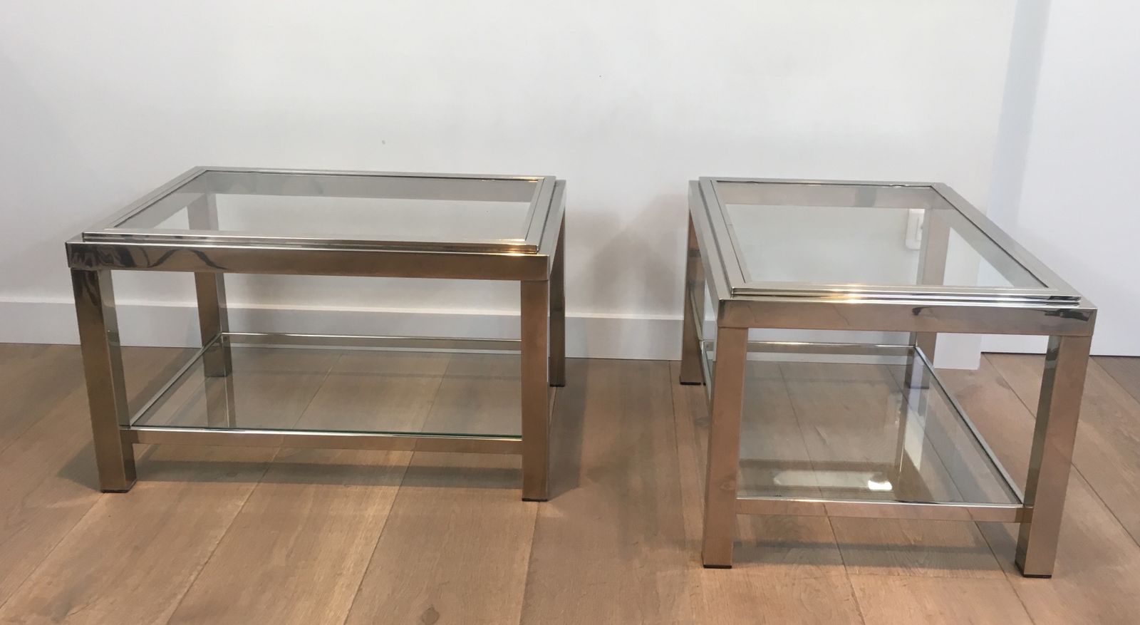 Pair Of Chrome End Tables With Glass Tops photo vinterior