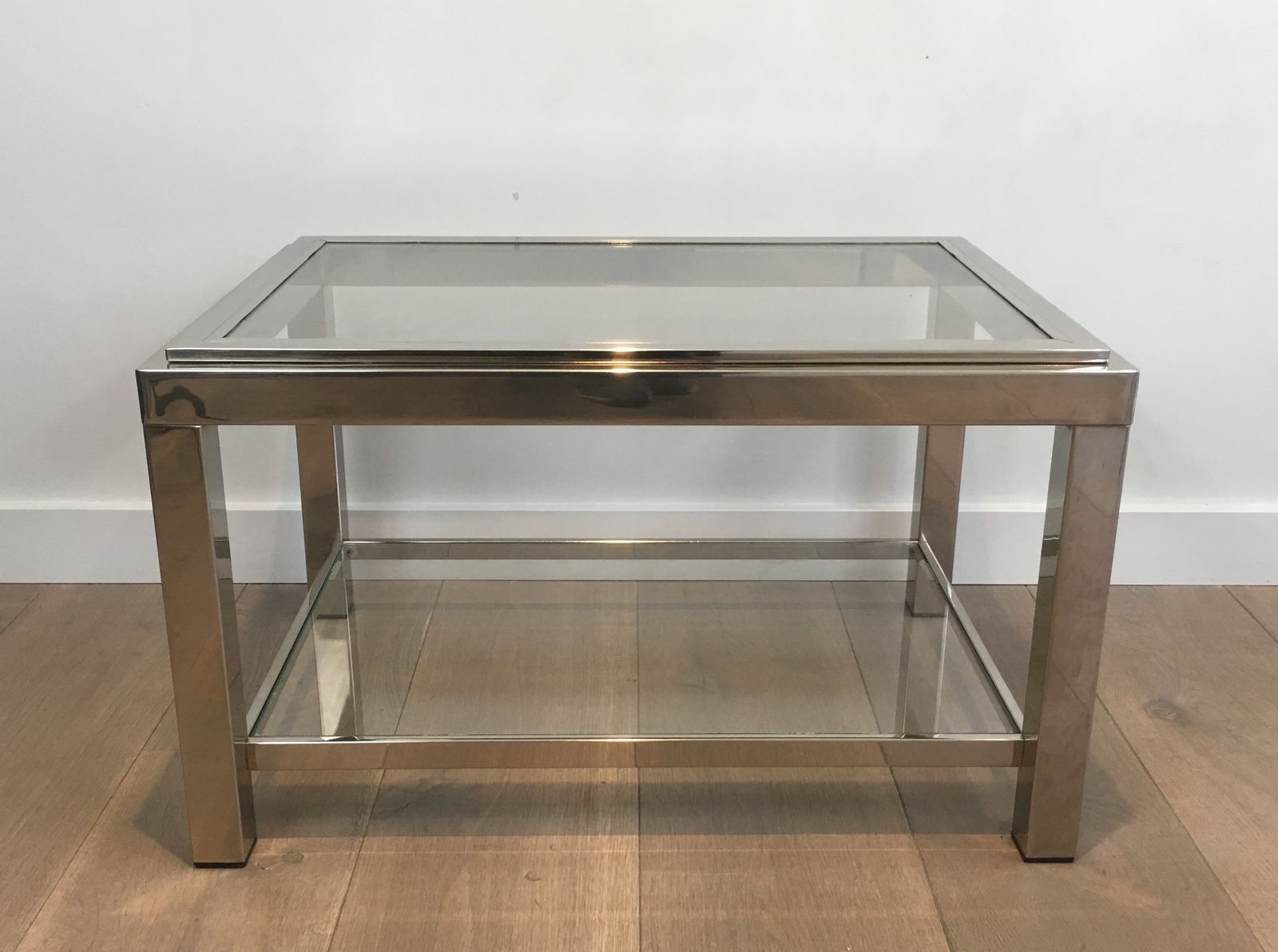 Pair Of Chrome End Tables With Glass Tops photo vintage