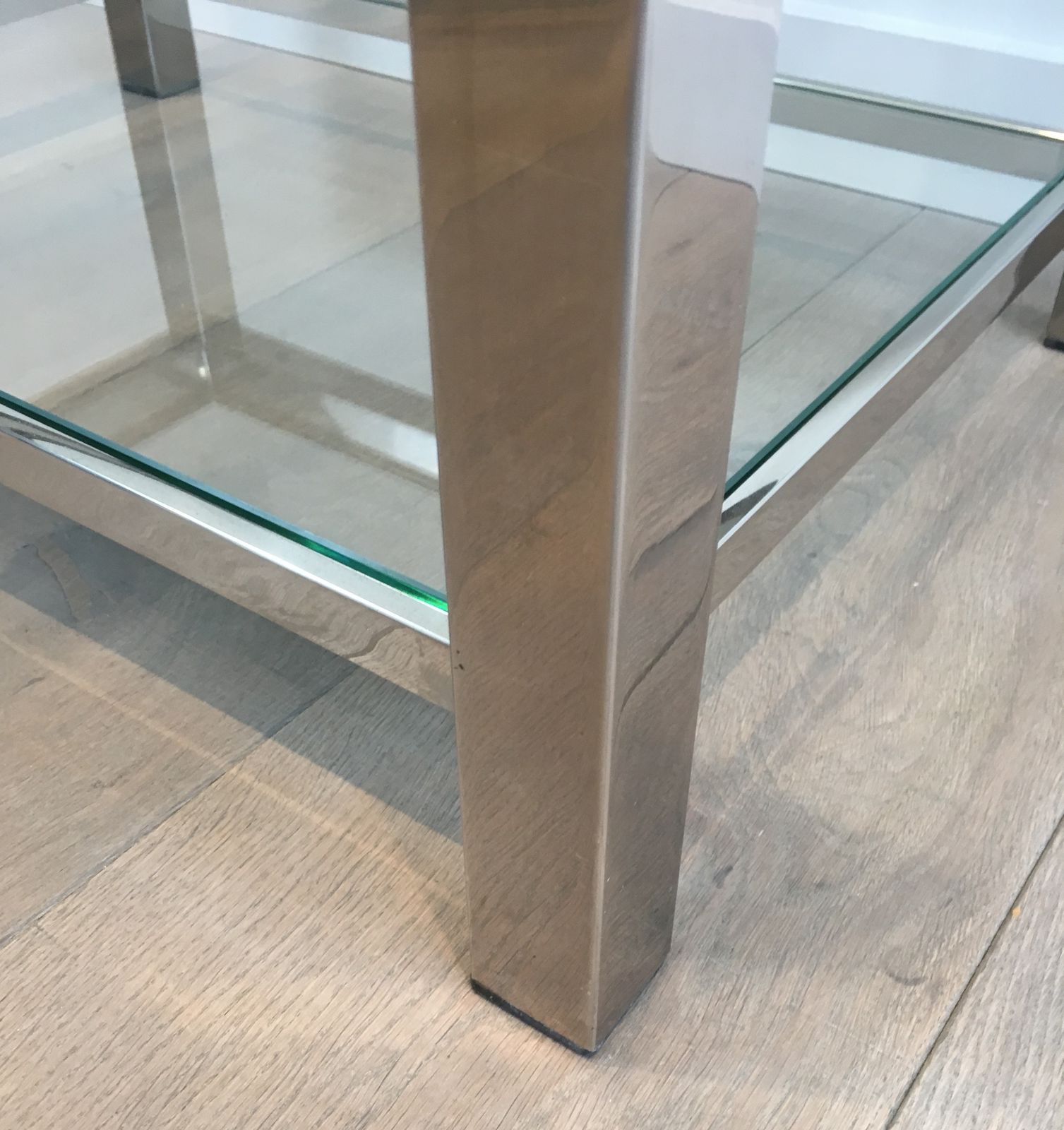 2250.0 Pair Of Chrome End Tables With Glass Tops photo