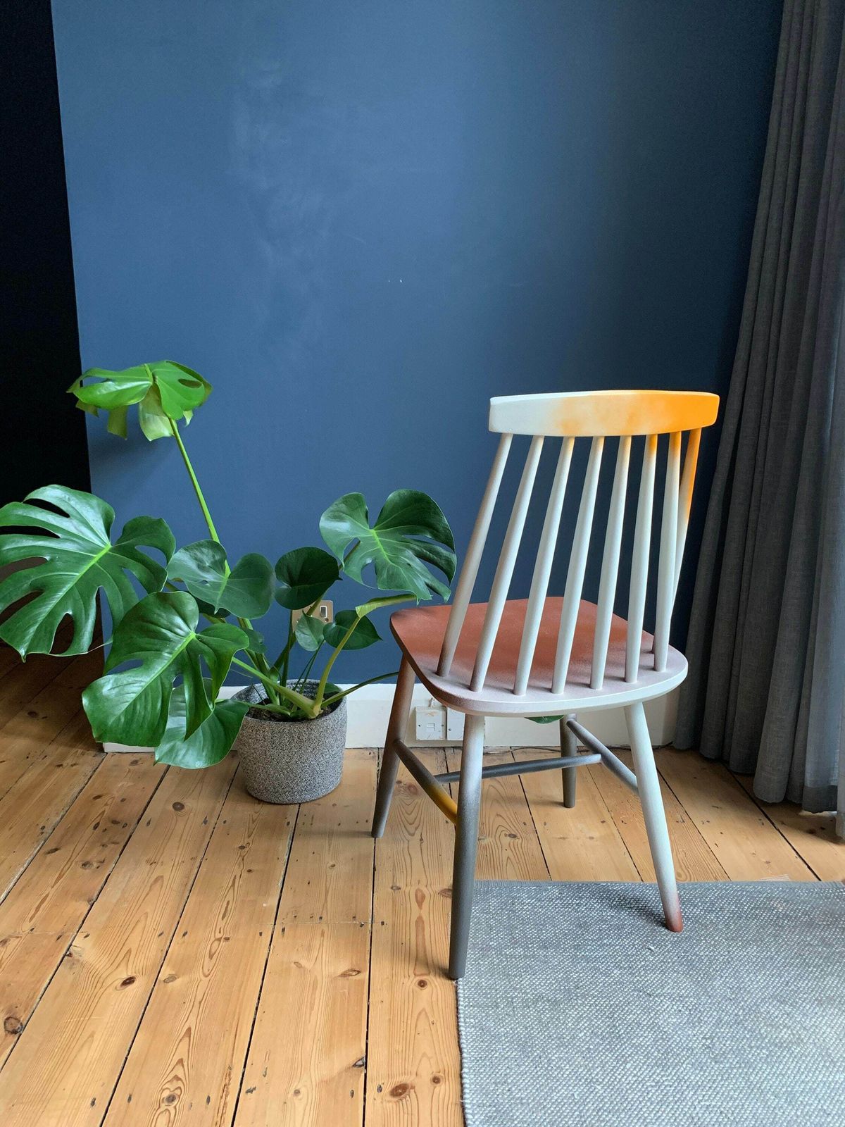 Classic Mid Century Chair Reimagined With Spray Paint   Up Cycled Unique Piece photo for sale