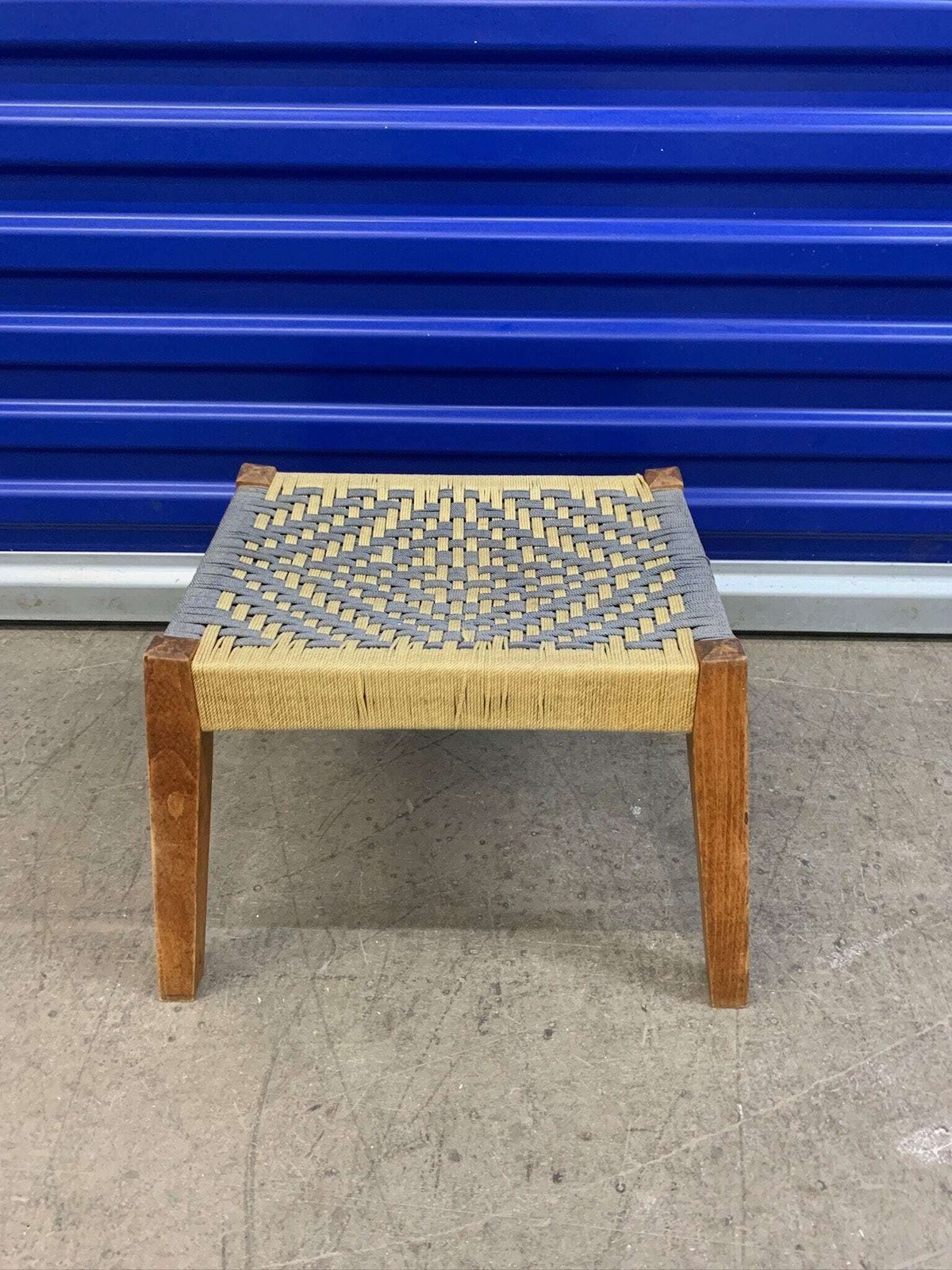 Cute Little Footstool With Woven Rope Seat And Slanted Legs photo Furniture