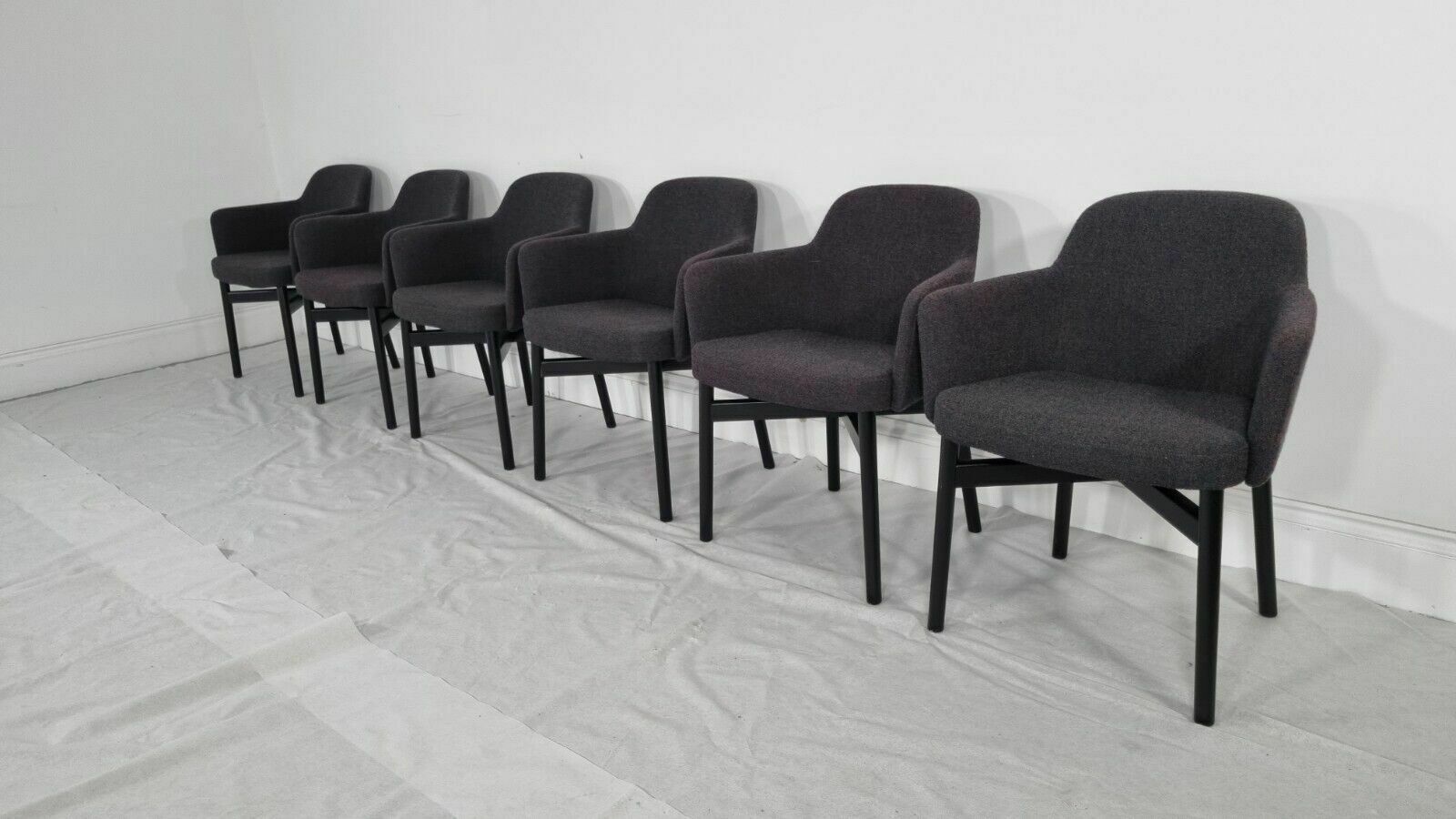 A Stunning Set Of 6 Knoll Studio Krusin 016 Armchairs In Dark Boucle Fabric photo for sale