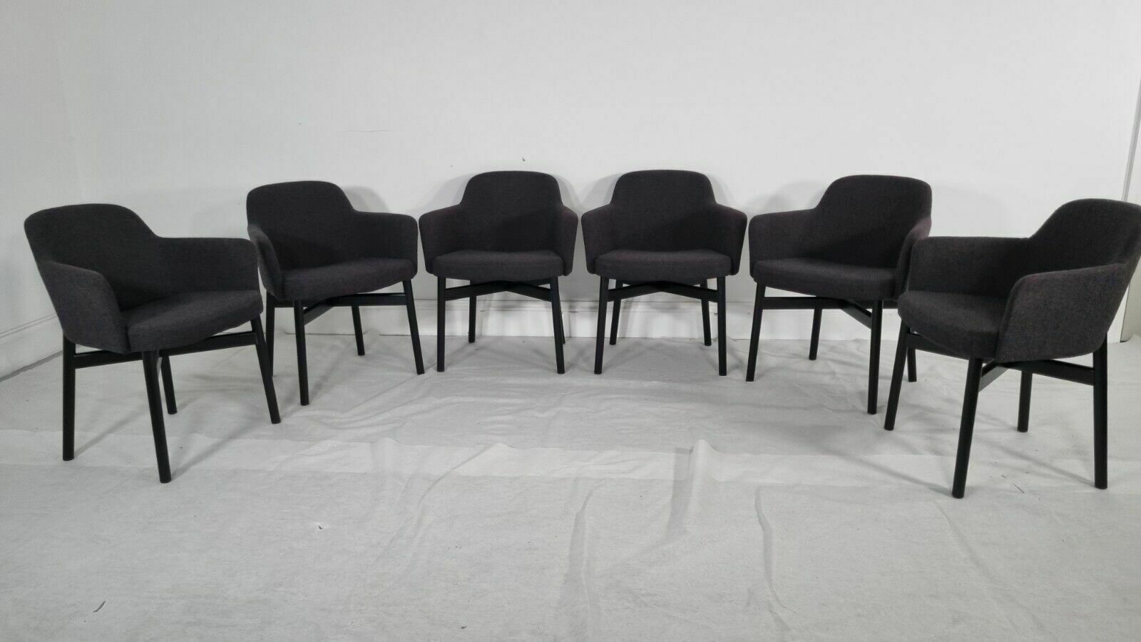 A Stunning Set Of 6 Knoll Studio Krusin 016 Armchairs In Dark Boucle Fabric photo vinterior