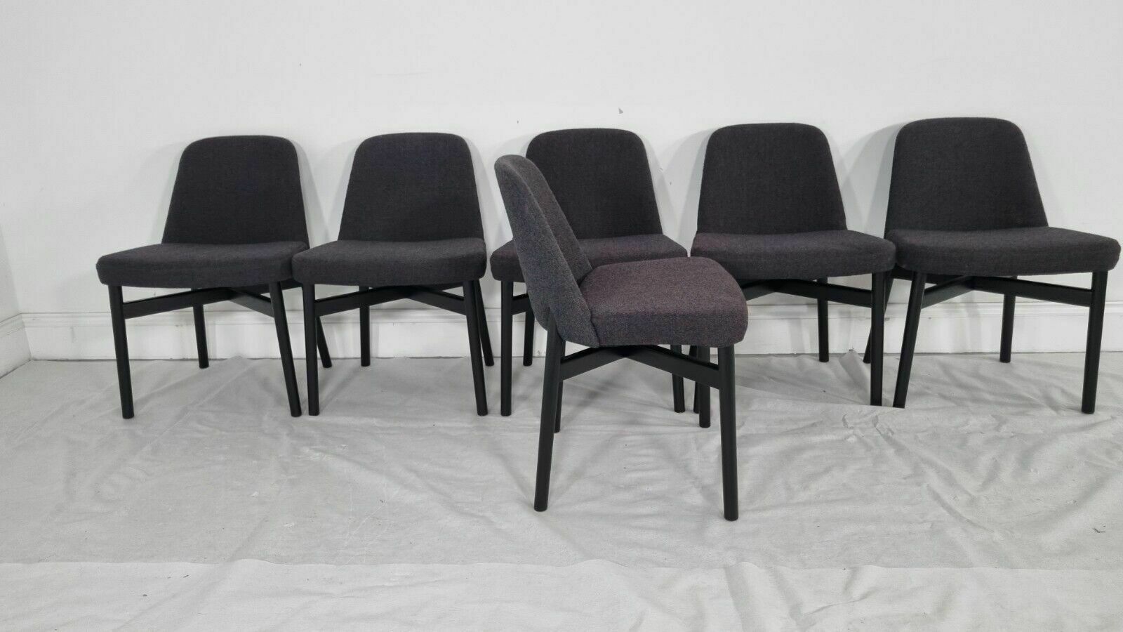 photo for sale A Stunning Set Of 6 Knoll Studio Krusin 016 Chairs In A Dark Boucle Fabric