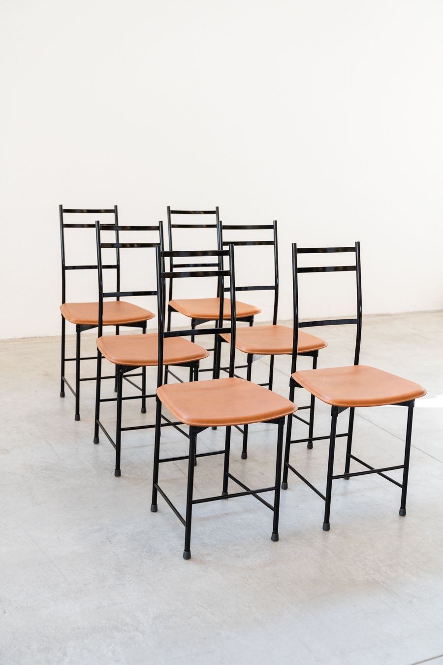 Brown Leather & Aluminum Dining Chairs From Ycami, 1980s, Set Of 6 photo for sale