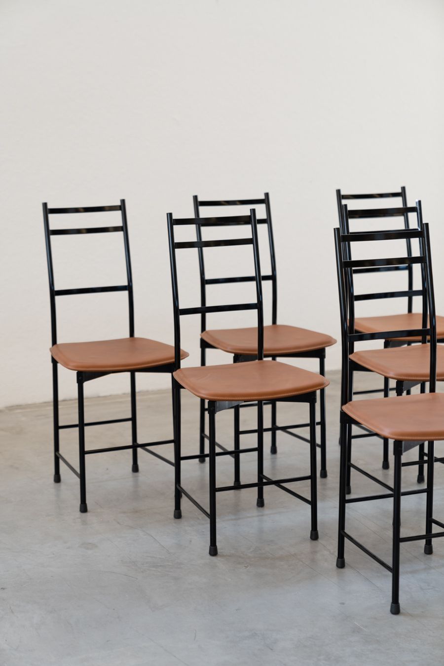 Brown Leather & Aluminum Dining Chairs From Ycami, 1980s, Set Of 6 photo buy