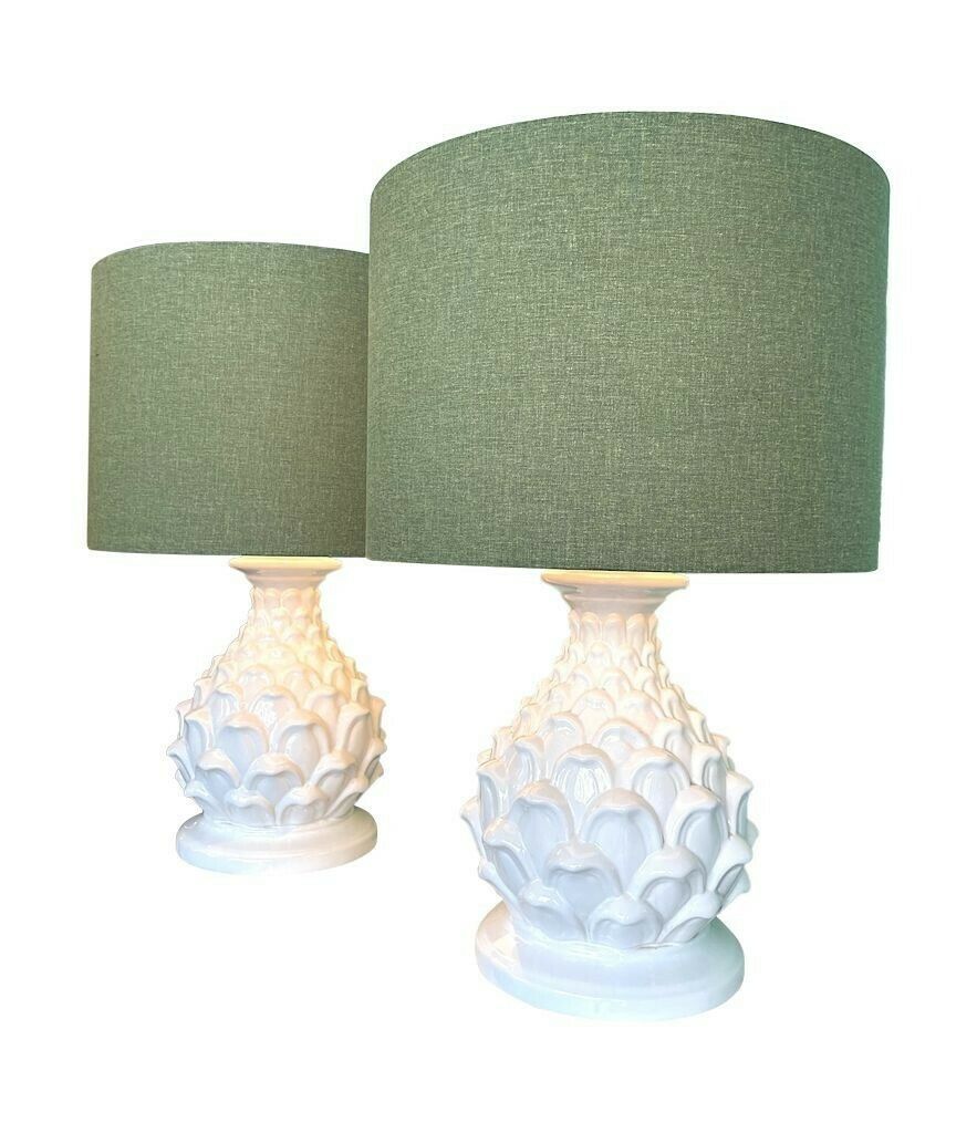 A Large Pair Of 1970s Italian Ceramic Artichoke Lamps With New Bespoke Shades photo furniture
