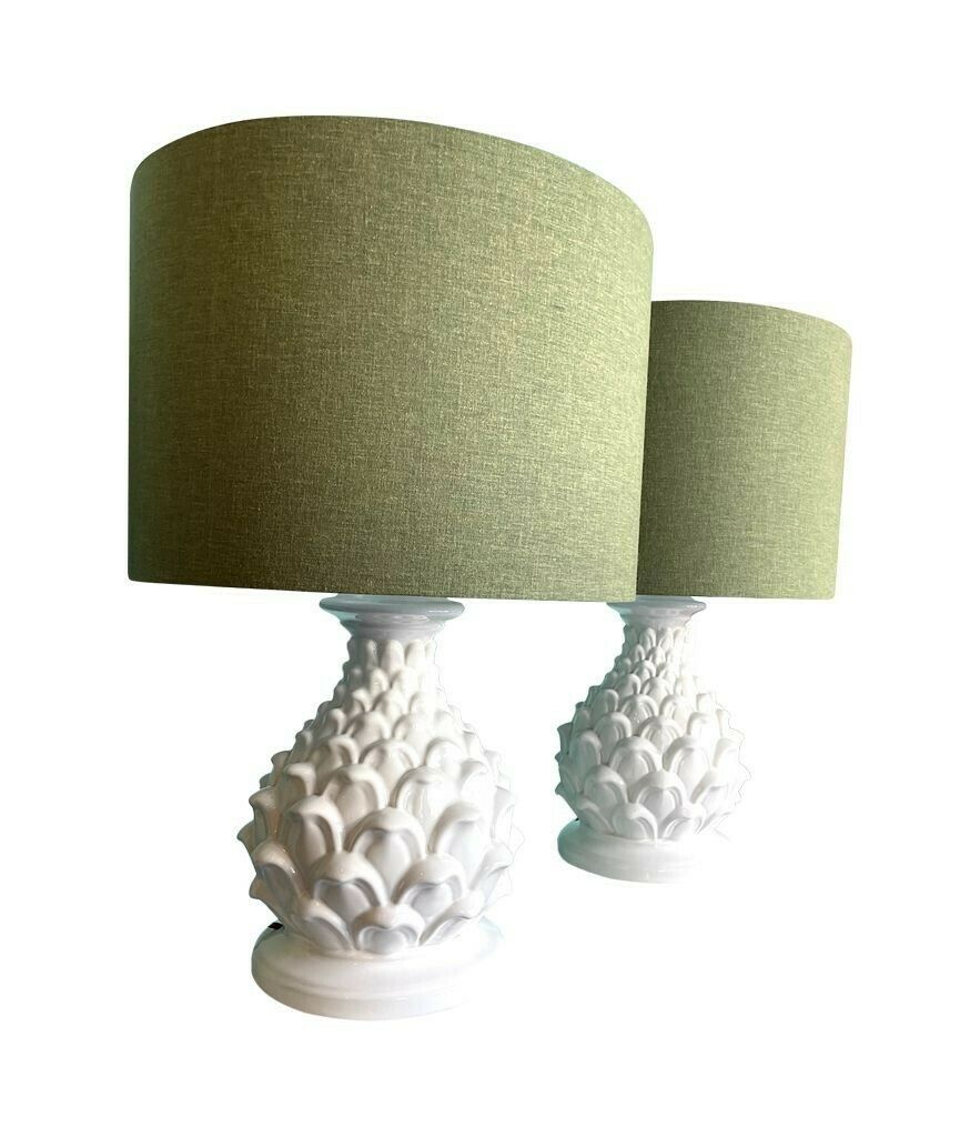 Lighting A Large Pair Of 1970s Italian Ceramic Artichoke Lamps With New Bespoke Shades photo