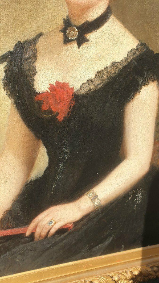 C Deschamps, Portrait Of Woman, In Black Dress, Xixth Century photo Art
