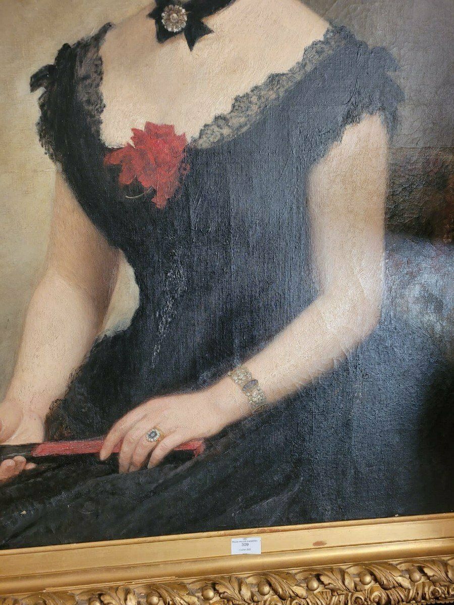 2200.0 C Deschamps, Portrait Of Woman, In Black Dress, Xixth Century photo