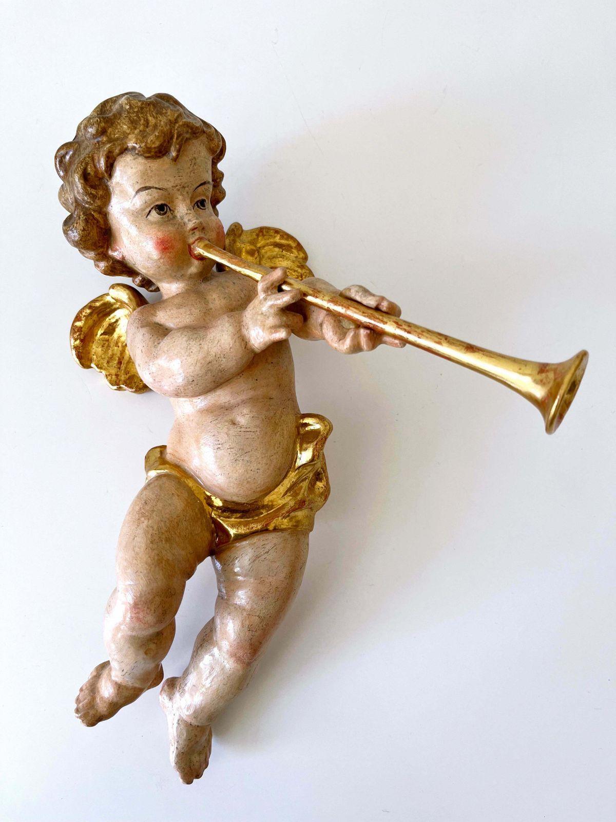 Home Decor Set Of Four Beautiful Polychrome Hand Carved Wood Putti / Cherubs 1960s Germany photo