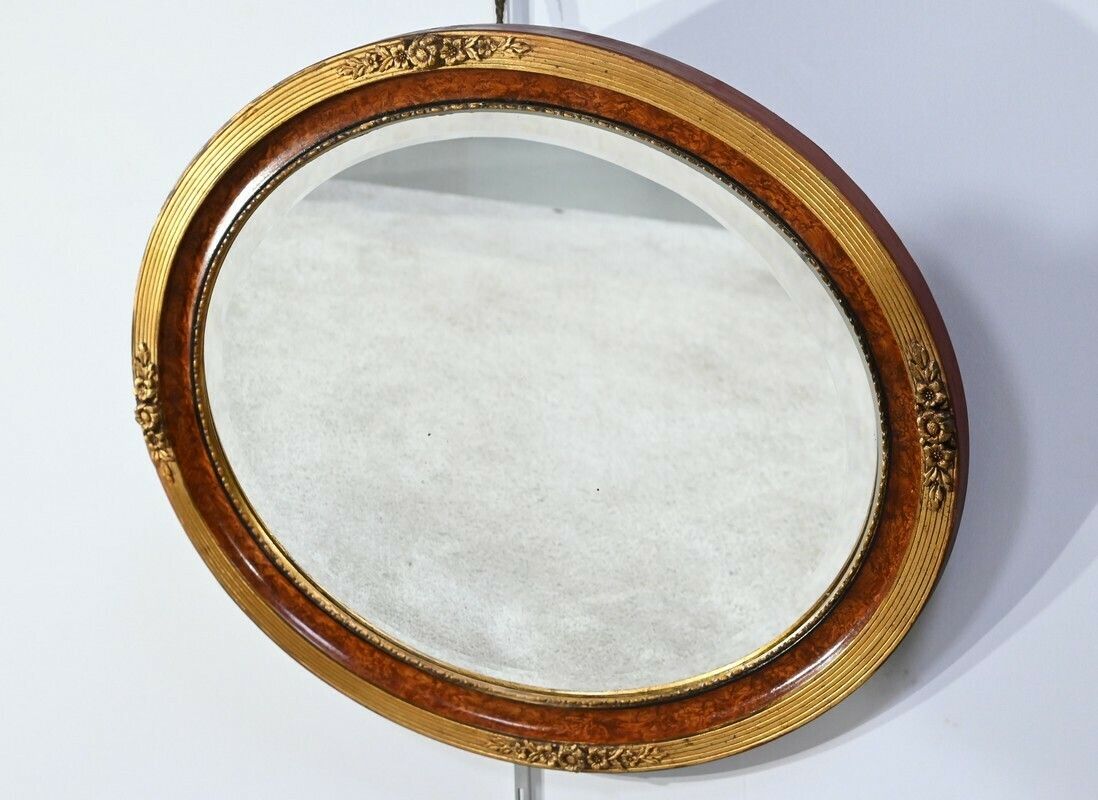 Oval Mirror In Golden Wood   Early 20th Century photo for sale