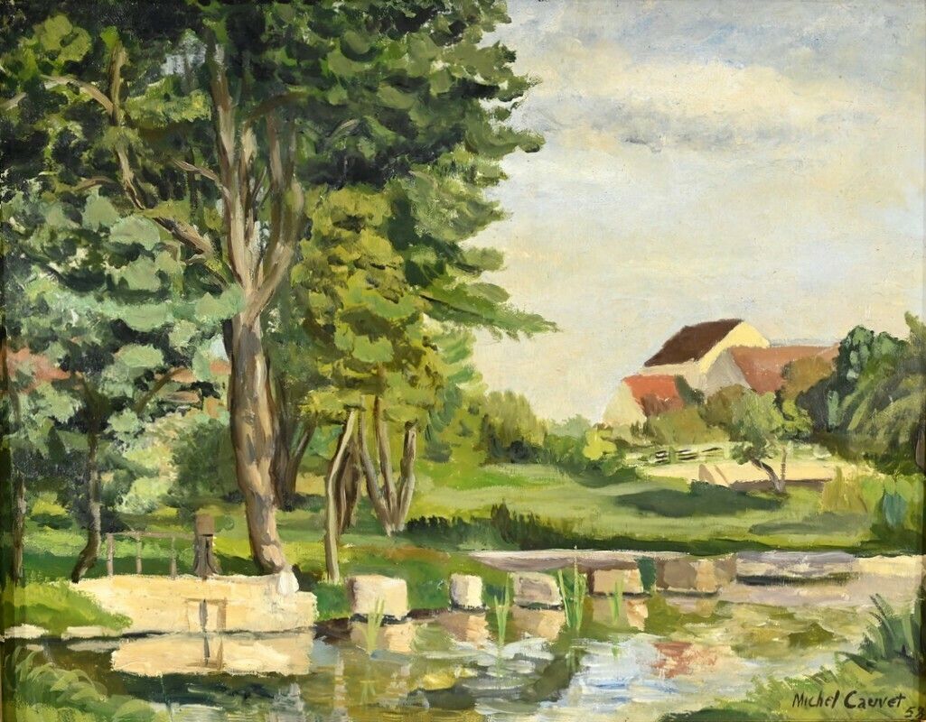 Oil Painting On Wood, Signed M.Cauvet – 1958 photo Art
