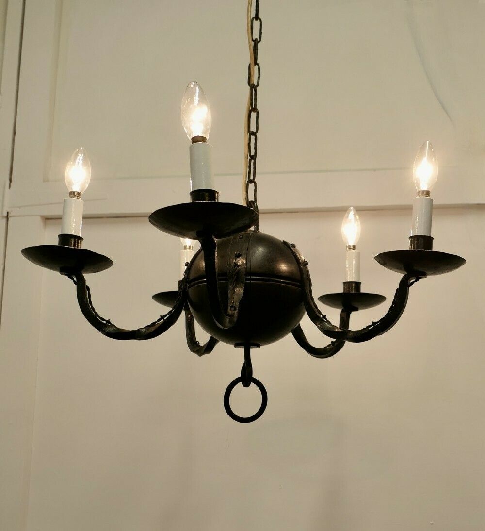 954.0 A Superb Gothic Iron And Wood Chandelier photo
