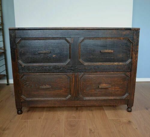 Vintage Blanket Chest In Oak Jacobean Style photo for sale