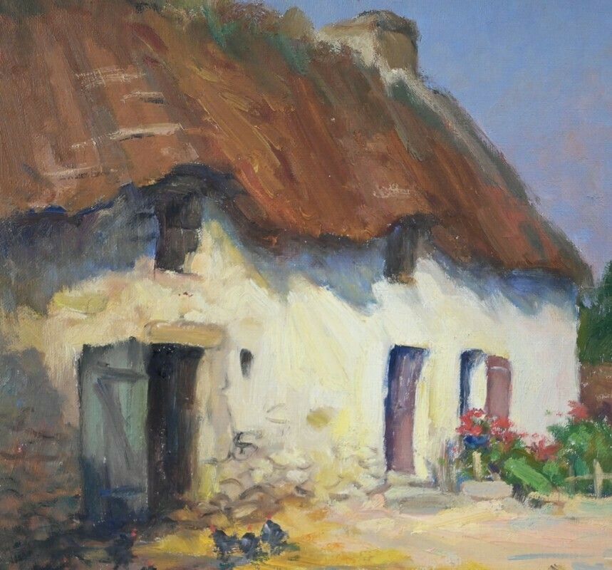 Oil On Wood “House In Brière”, Signed E.Gautier – 1955 photo 918.7291