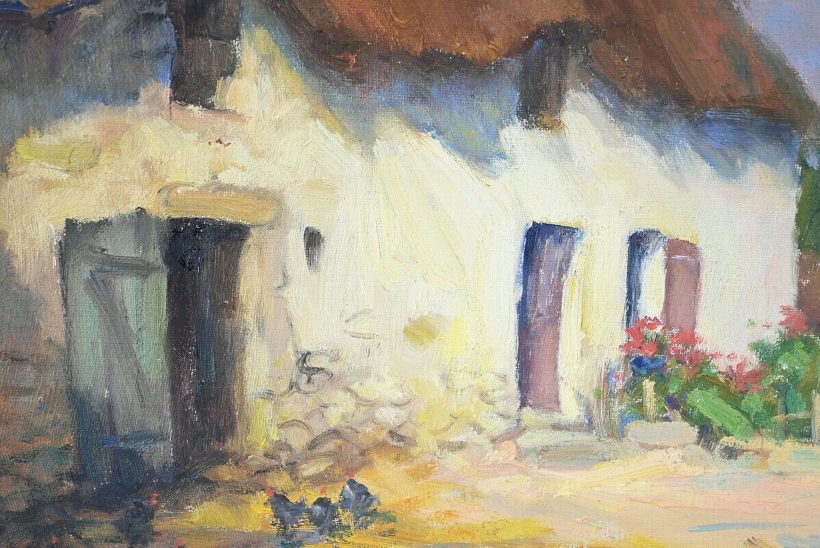 Oil On Wood “House In Brière”, Signed E.Gautier – 1955 photo vinterior