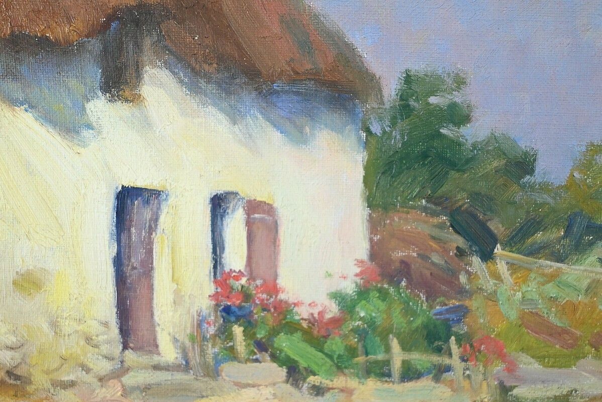 Oil On Wood “House In Brière”, Signed E.Gautier – 1955 photo vintage