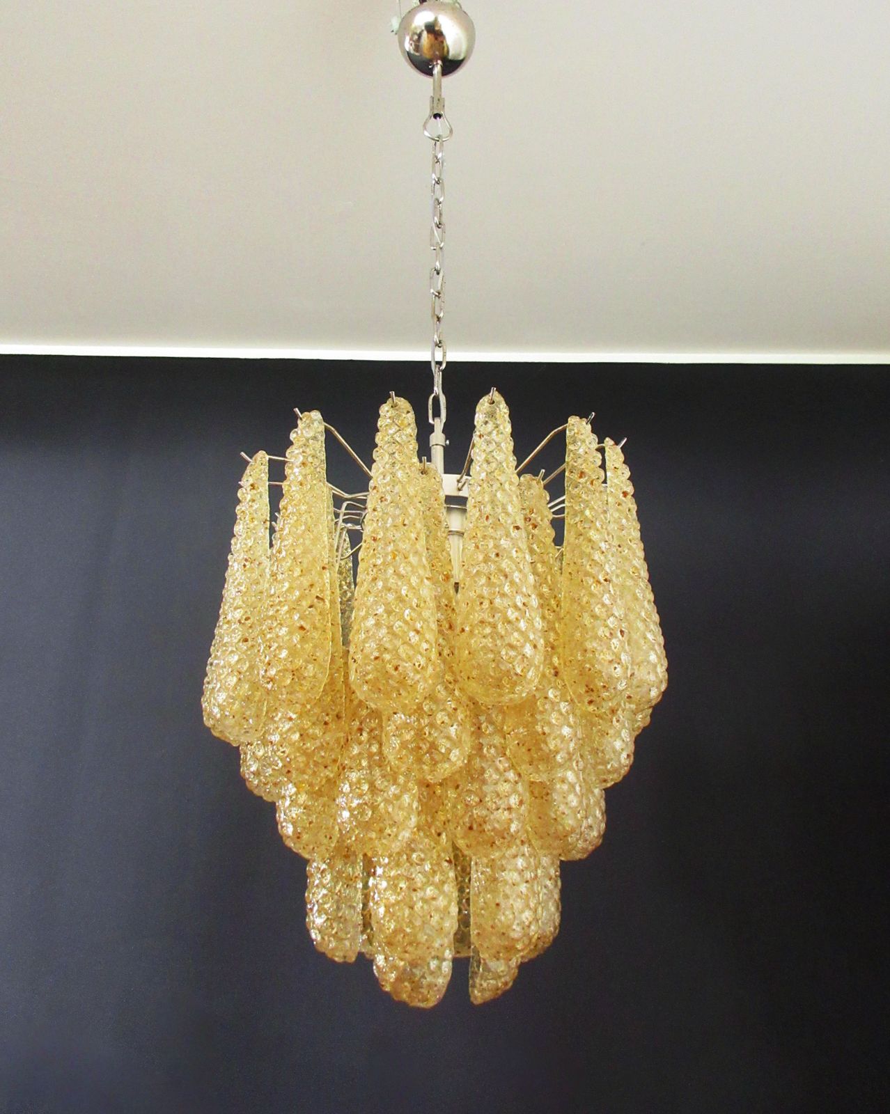 Italian Vintage Murano Chandelier 41 Amber Glass Petals Drop photo vintage