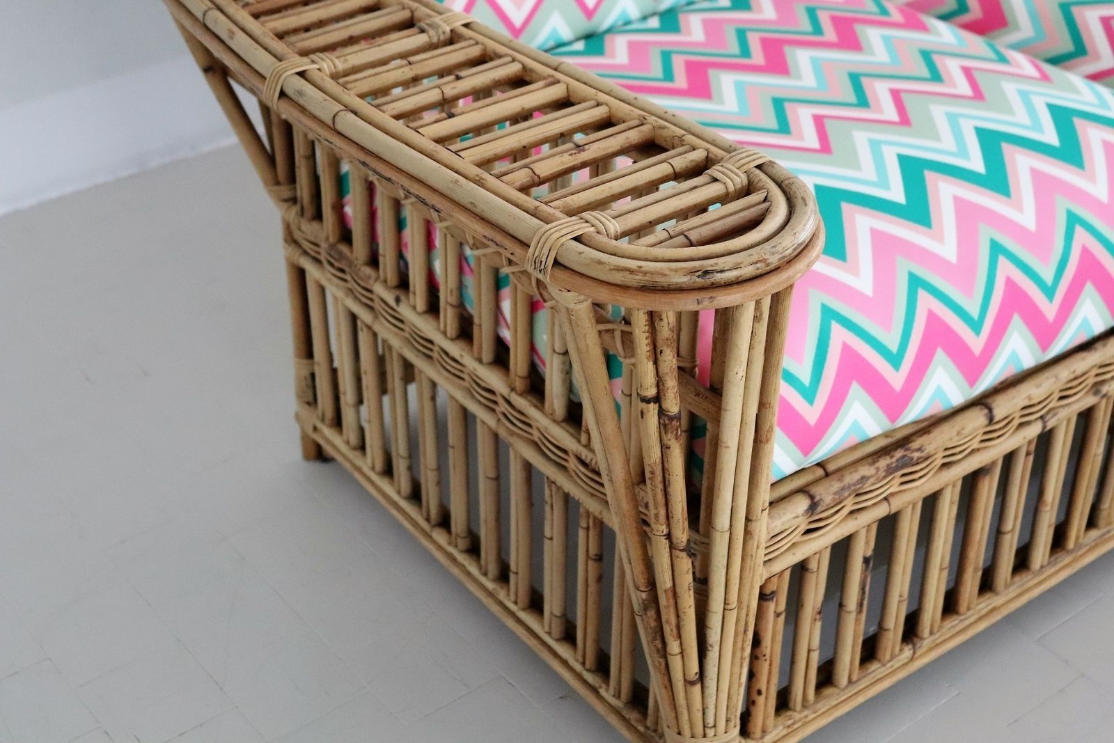 Italian Mid Century Bamboo And Rattan Sofa With New Upholstery, 1980s photo 1215.2