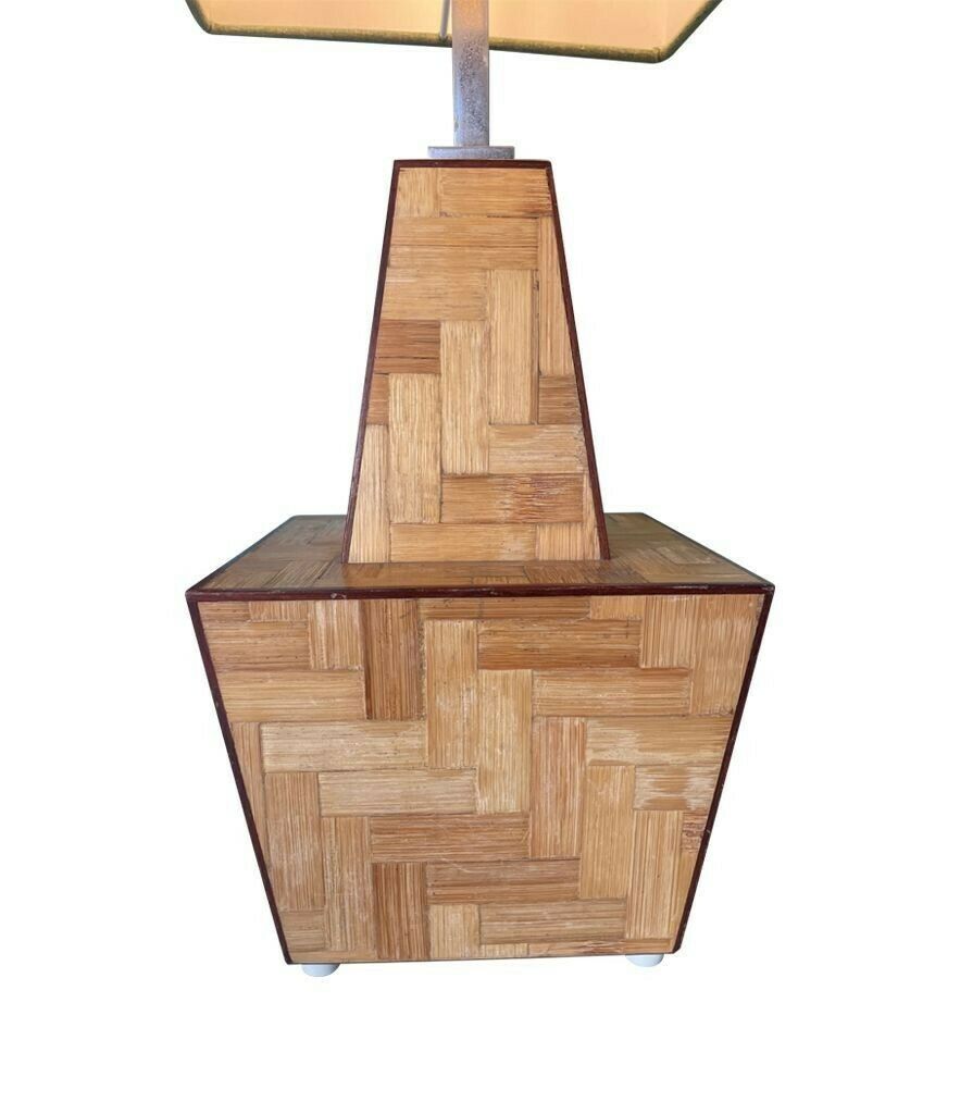 An Interesting Shaped Italian 1970s Rattan Marquetry Lamp With New Bespoke Shade photo Lighting