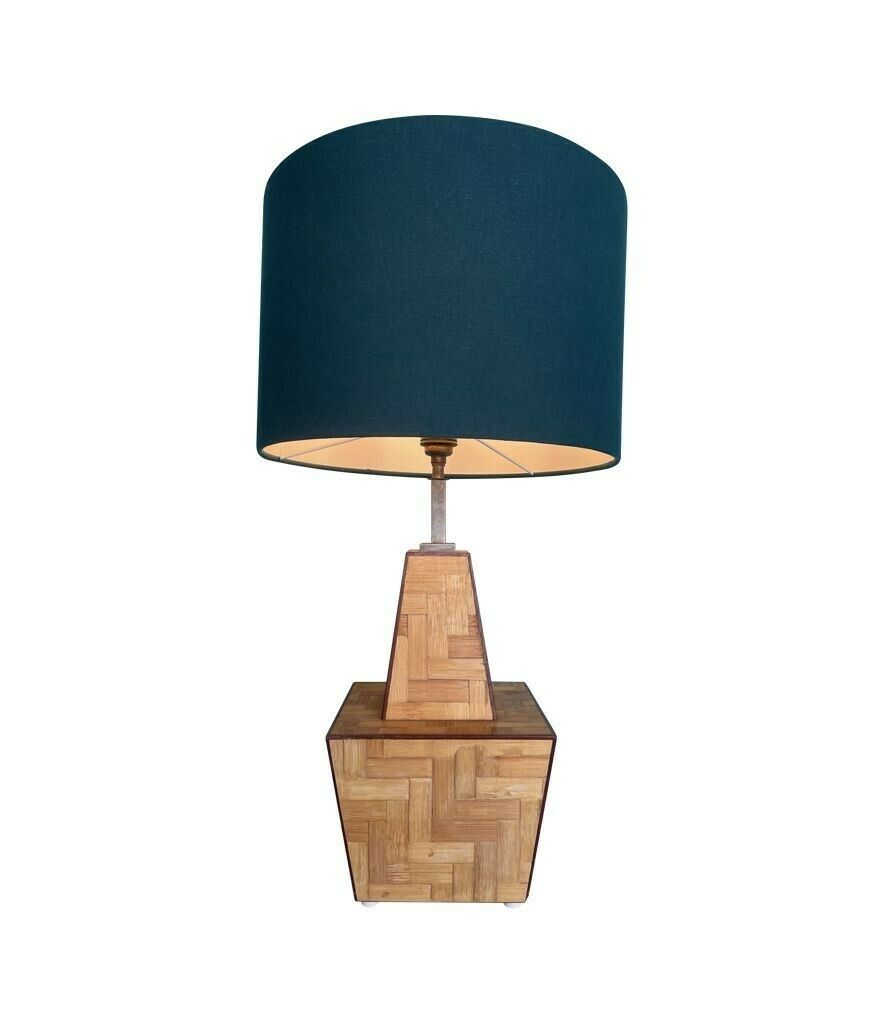 An Interesting Shaped Italian 1970s Rattan Marquetry Lamp With New Bespoke Shade photo 950.0