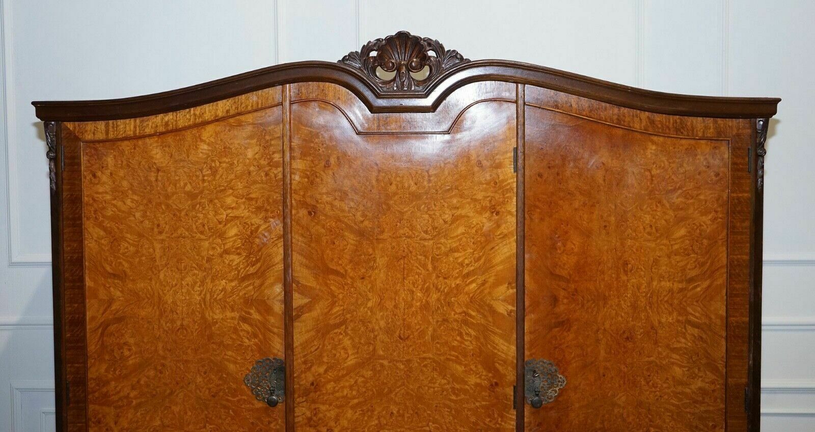 Antique Distressed Burr Walnut Triple Wardrobe With Queen Anne Legs photo 2000.0