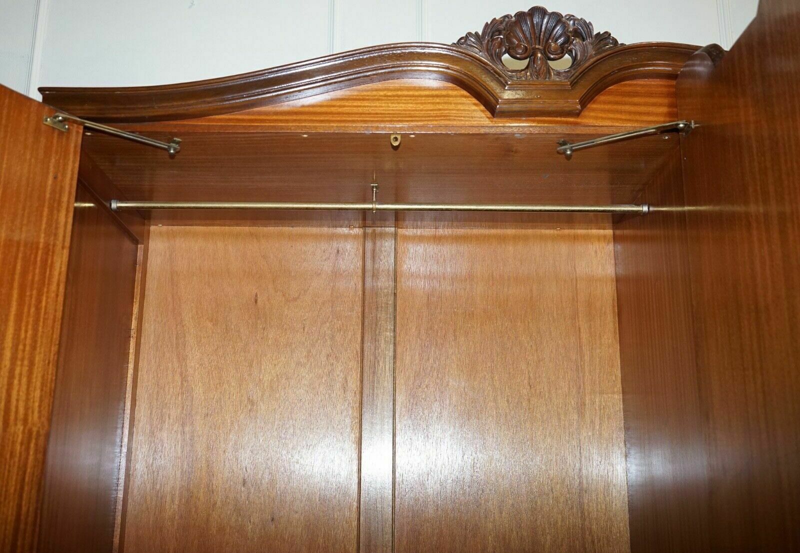 Furniture Antique Distressed Burr Walnut Triple Wardrobe With Queen Anne Legs photo
