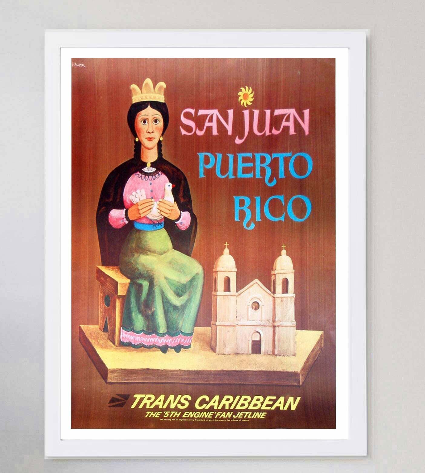 San Juan Puerto Rico   Trans Caribbean Airways Original Vintage Poster photo for sale